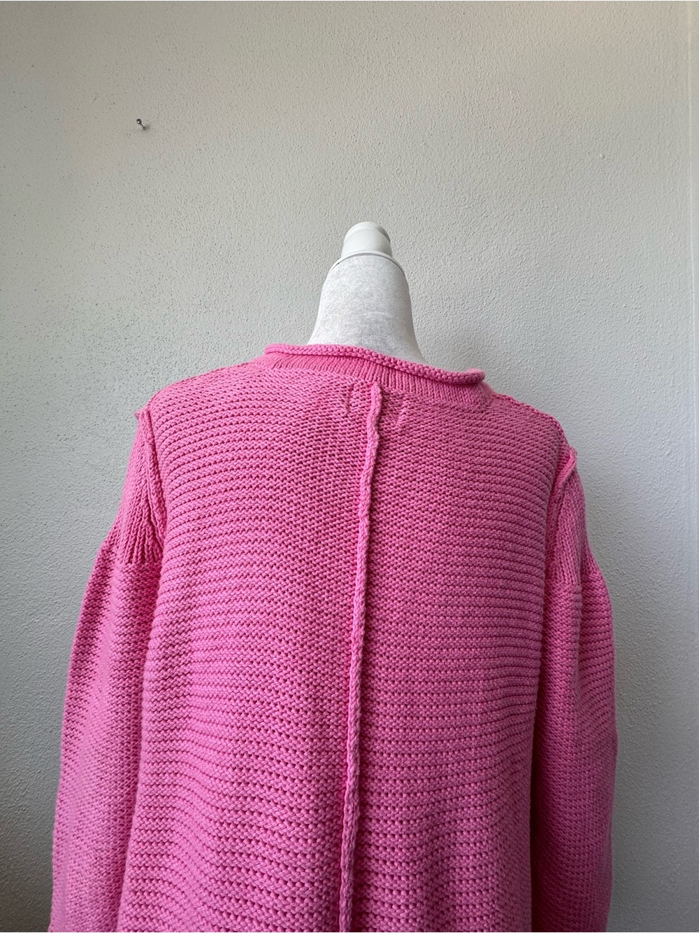 Pure Handknit Chunky Sweater Pink Pullover Loose 100% Cotton SZ M / L - Picture 7 of 15